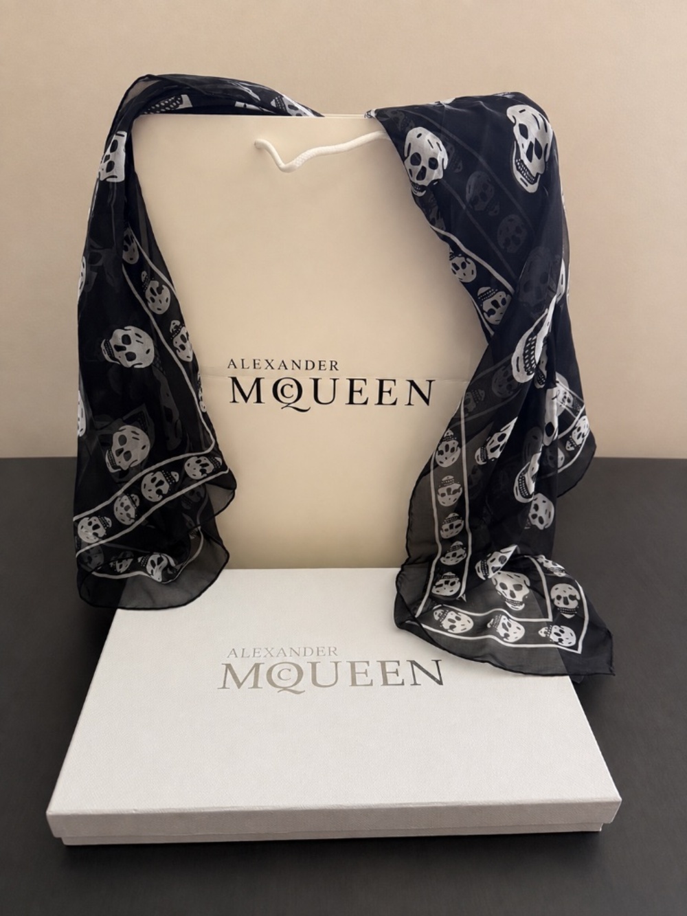 Alexander McQueen Black Skull Print Scarf